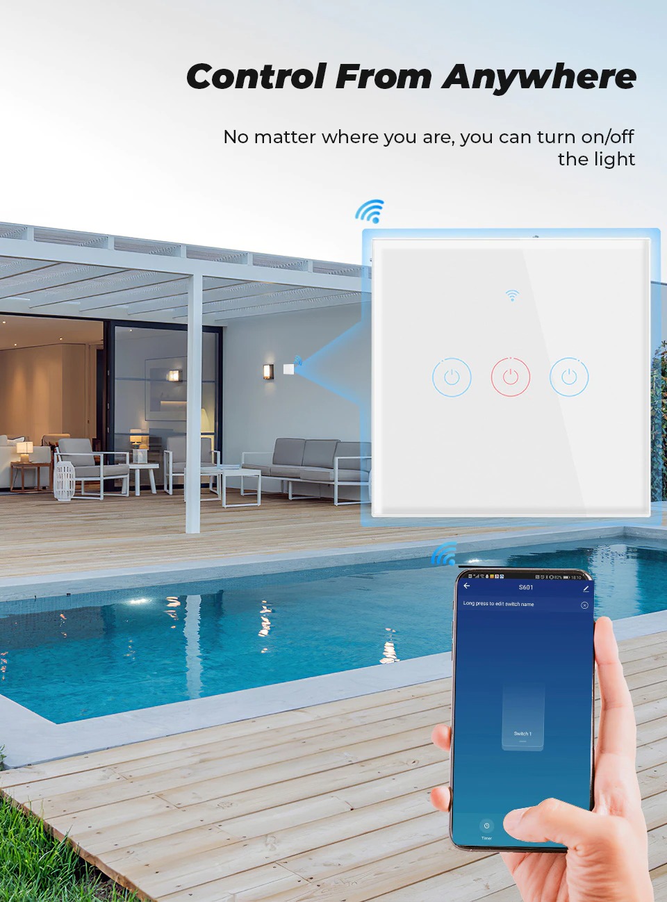 Smart Life nástěnný Wifi+RF 433 spínač vypínač