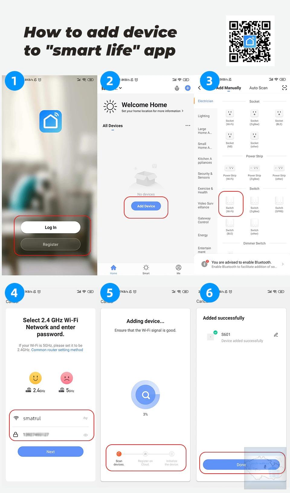 Smart Life nástěnný Wifi+RF 433 spínač vypínač